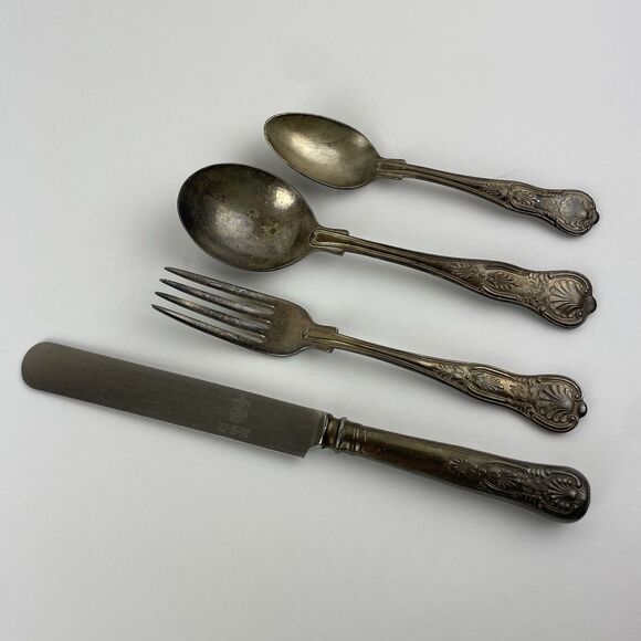 US NAVY Kings Fouled Anchor Dinner Fork Knife Spoons International Silver Set 4 - Picture 1 of 14